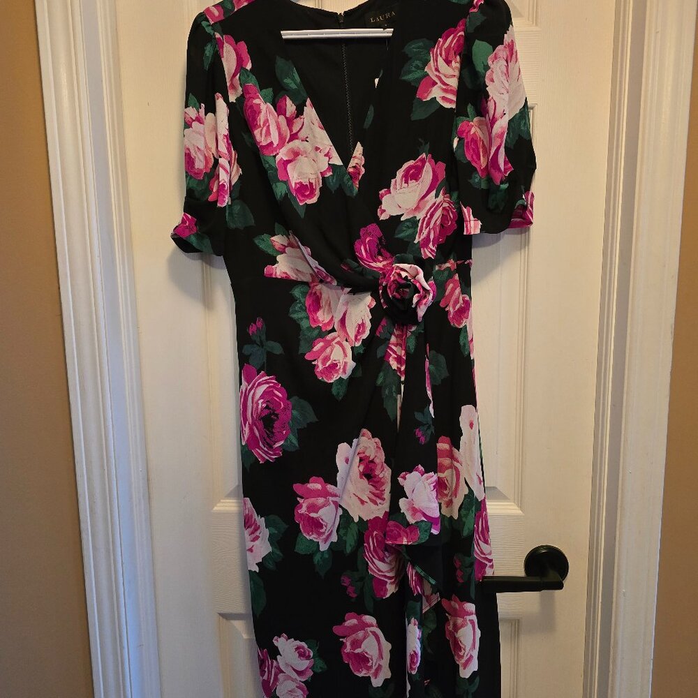 Laura faux wrap rose dress